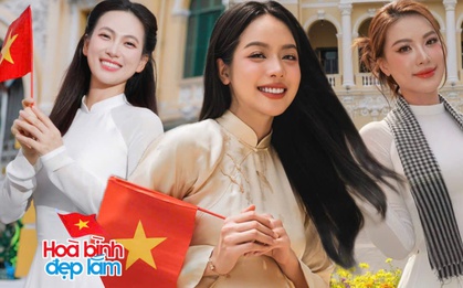 Hoa hậu Thanh Thủy, Hoàng Thuỳ Linh cùng dàn sao mặc áo dài mừng Đại lễ 30/4