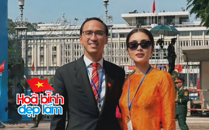 1 chi tiết đặc biệt trong bức ảnh của Hà Tăng và chồng doanh nhân khi xem diễu binh, diễu hành 30/4 gây sốt