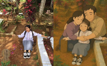 Bé gái ra nghĩa trang chụp ảnh với mộ bố mẹ và sau đó "đưa cho AI", kết quả cuối cùng ai cũng bật khóc
