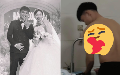 Hồ Văn Cường vào bếp rửa bát cho vợ, lộ diện là “chồng quốc dân” sau đám cưới viên mãn