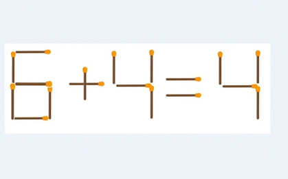 Di chuyển 1 que diêm để phép tính 6 + 4 = 4 từ sai thành đúng