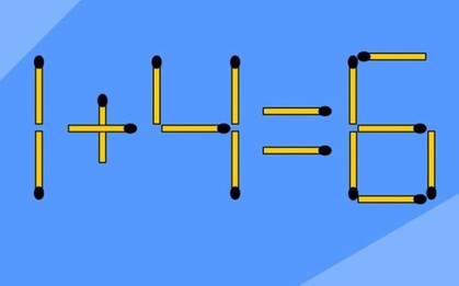 Di chuyển 2 que diêm biến phép tính 1 + 4 = 6 từ sai thành đúng