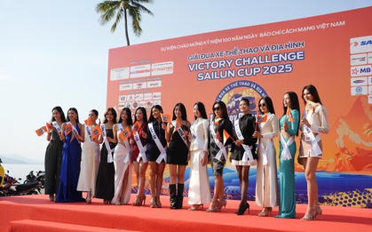 Dàn thí sinh Hoa hậu Hoàn vũ Việt Nam 2025 tiếp lửa tinh thần cho 80 đội đua xe tranh tài ở Nha Trang