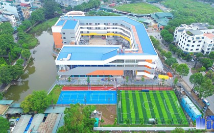 Trường Tiểu học CÔNG LẬP hàng trăm tỷ đồng này sắp xây xong, đã to đẹp còn có sân bóng đá, bóng rổ xịn xò!