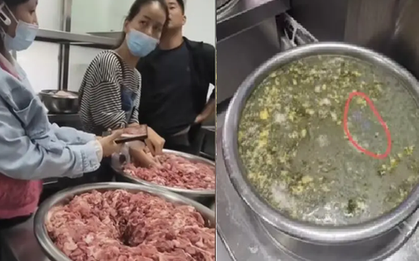 Đột kích căng tin của 1 trường tiểu học, phát hiện hơn 35kg thịt lợn chuyển sang màu xanh lá, bốc mùi hôi thối