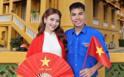 MC Huyền Trang Mù Tạt khoe bộ ảnh diện áo dài thướt tha sánh bước bên cầu thủ nổi tiếng mừng Đại lễ 2/9