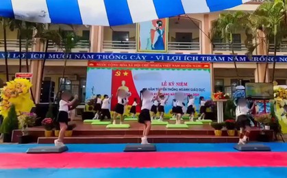Tranh cãi clip học sinh tiểu học xếp hàng đứng bục, nhảy bắt trend TikTok trong lễ khai giảng
