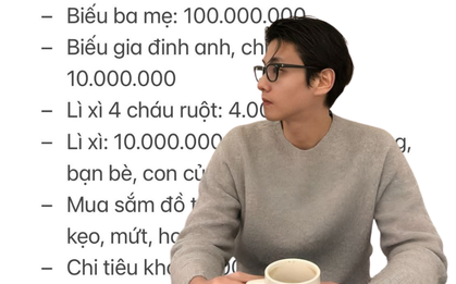Bảng chi tiêu Tết trị giá 139 triệu: Biếu bố mẹ 100 triệu, 39 triệu còn lại làm những gì?
