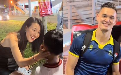 Bắt gặp Lê Giang Patrik và MC Hoàng Oanh bên ngoài sân vận động