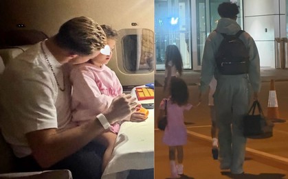 Ronaldo ôm con gái trong chuyên cơ triệu đô đến Saudi Arbia sau lùm xùm với tuyển Bồ Đào Nha