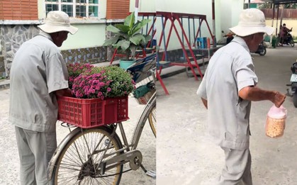Xúc động clip cụ ông bán ve chai mang hoa Tết đến tặng ân nhân