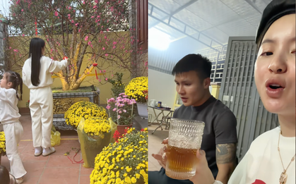 Không khí Tết rộn ràng nhà Quang Hải: Chu Thanh Huyền "xả vai sang chảnh" cùng chồng đun bánh chưng nướng thịt cực chill