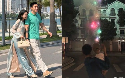 Doãn Hải My bế con ngắm pháo hoa ở khu biệt thự bạc tỷ, một câu nói của bà ngoại về Văn Hậu cực viral