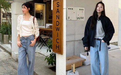 Phụ nữ Hàn mặc quần jeans ống rộng rất đẹp với 5 công thức