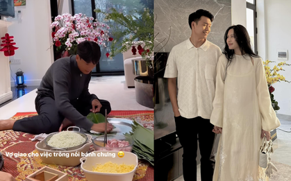 Thành Chung cặm cụi gói bánh chưng trong biệt thự trước ngày ông Công ông Táo