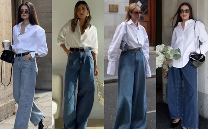 Sơ mi trắng và quần jeans ống rộng: Công thức “đinh” 2026 cho vẻ đẹp tối giản mà vẫn sang tuyệt đối