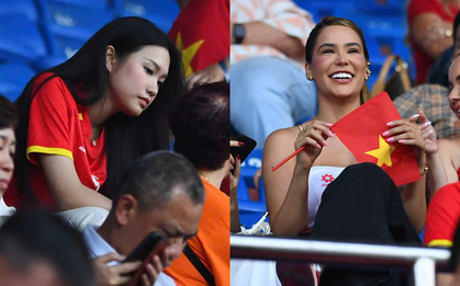 Doãn Hải My đọ sắc với vợ Hoàng Hên trên khán đài cổ vũ tuyển Việt Nam: Viusal xinh bất chấp cam thường!