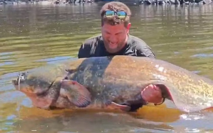 Người đàn ông câu được con cá trê khổng lồ nặng 102 kg, dài 2,33 mét