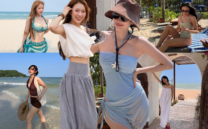 Mỹ nhân Việt đi biển: Min diện đồ kín mà slay hết nấc, Huyền Baby khoe dáng không ai tin cô đã 2 lần sinh con