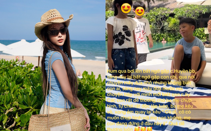 Quý tử nhà Huyền Baby gặp fan của mẹ ở resort, nói 1 câu là đủ hiểu được dạy như thế nào