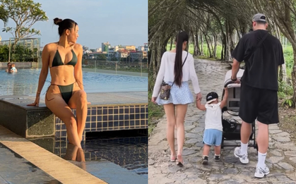 Văn Lâm đưa vợ con đi du lịch, Yến Xuân khoe dáng nuột nà, chuẩn nàng WAG sexy nhất làng bóng Việt