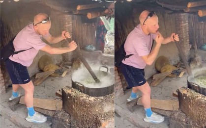 Khách Tây nấu cám lợn ở Hà Giang, vừa khuấy vừa nếm thử khiến dân mạng cười bò