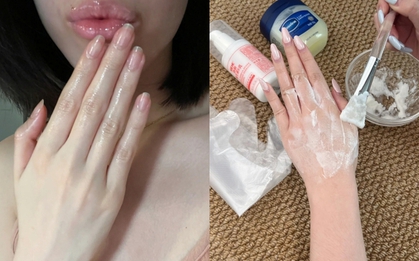 Cô gái trẻ duy trì đôi tay mềm mịn nhờ ủ tay với Vaseline và Vitamin E theo tỉ lệ 1:1
