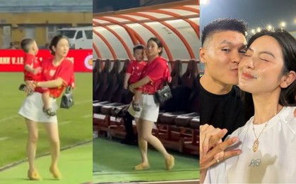 "Cam thường" bóc nhan sắc Chu Thanh Huyền: Bế con đến "vẹo sườn" vẫn xinh đẹp cùng Quang Hải ăn mừng chức vô địch