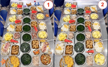 2 bức ảnh về bữa ăn trưa của trường học ở Hà Nội có chi tiết gây "hoang mang": Ai tinh mắt mới đoán ra vấn đề!