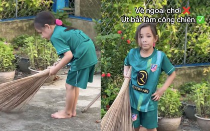 Clip "khối nghỉ hè mà không nghỉ ngơi" chăm chỉ quét sân khiến dân mạng tan chảy