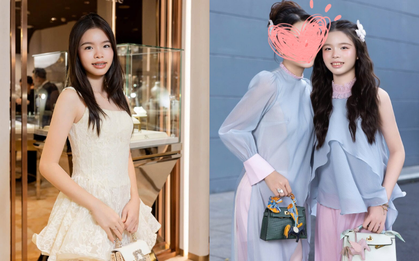 Nhan sắc của con gái cặp sao Việt "88 lượng vàng" gây chú ý trong ngày gia đình mở tiệm kim cương