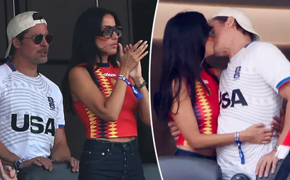 Mặc trận đấu World Cup căng thẳng, Brad Pitt và bạn gái kém 29 tuổi trên khán đài còn "nóng" hơn