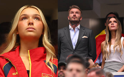Tiểu thư Harper Beckham khoe visual sáng bừng, chiếm trọn "spotlight" trên khán đài khi cổ vũ Tây Ban Nha đấu Pháp