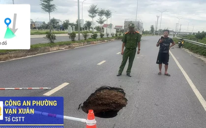 Xuất hiện hố ‘tử thần’ giữa đường gom khu công nghiệp ở Thái Nguyên