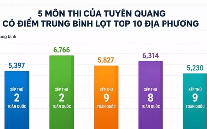 Tuyên Quang có 5 môn lọt top 10 địa phương có điểm trung bình cao nhất toàn quốc
