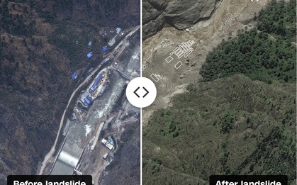 Hình ảnh vệ tinh cho thấy nhà máy thủy điện bị san phẳng trong trận lũ ở Nepal