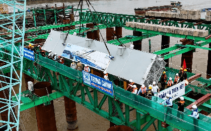 "Siêu" cầu vượt sông Hồng 16.200 tỷ đồng nối khu phố cổ với Long Biên do Sun Group triển khai đã hoàn thành GPMB, đang cẩu lắp hơn 26.000 tấn thép trên sông, độc đáo với "vòm vô cực"