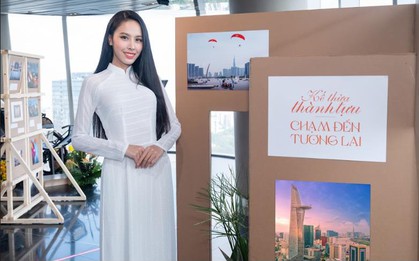 Á hậu Ngọc Hằng lần đầu làm MC giới thiệu những hình ảnh đẹp ngành du lịch Thành phố Hồ Chí Minh tại Bitexco Financial Tower
