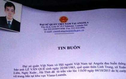 Một người Việt bị cướp có vũ trang bắn chết tại Angola