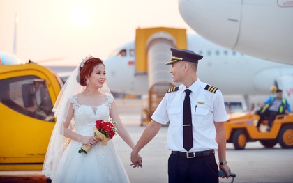Bộ ảnh cưới độc đáo của cặp đôi phi công người Việt