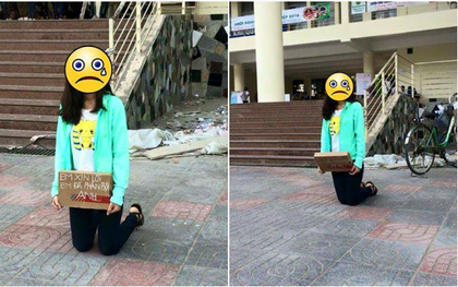 Hình ảnh "hot" nhất ngày: Cô gái quỳ giữa sân trường, ôm tấm biển "Em xin lỗi, em đã phản bội anh"
