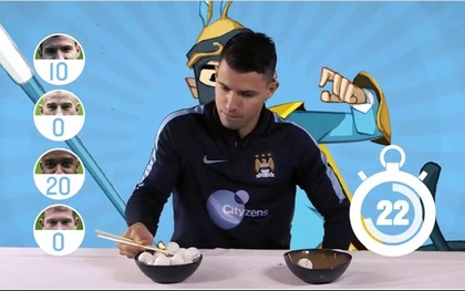 Chết cười với kỹ năng sử dụng đũa của Aguero, Joe Hart, De Bruyne