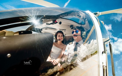 Ảnh cưới "sang chảnh" trên trực thăng của cặp đôi Hà Thành