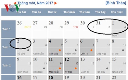 Tết Dương lịch 2017, người lao động được nghỉ mấy ngày?