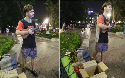 Clip: Chàng trai Tây tự tin đàn hát xin tiền trên phố đi bộ hồ Gươm