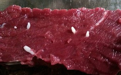 Kinh hãi thịt bò chứa vật lạ "trắng ởn" nghi là nang sán