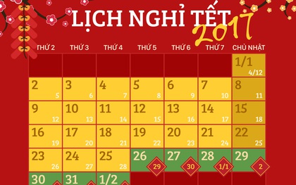 Bộ Lao động chính thức thông báo lịch nghỉ Tết Đinh Dậu 2017