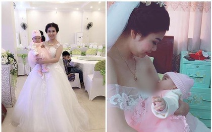 Hình ảnh cô dâu vén váy cho con bú ngay trong ngày cưới gây xôn xao cộng đồng mạng