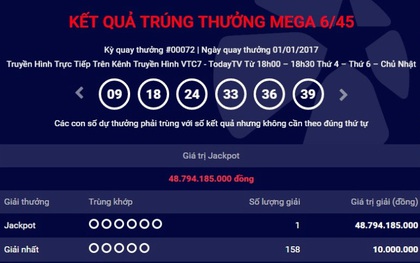 Đầu năm mới 2017, đã có người trúng gần 50 tỷ đồng vé số Vietlott