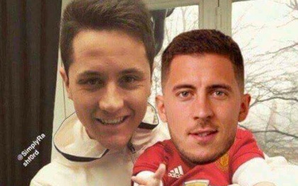 Ảnh chế: "Em bé" Hazard nằm gọn trong lòng Ander Herrera